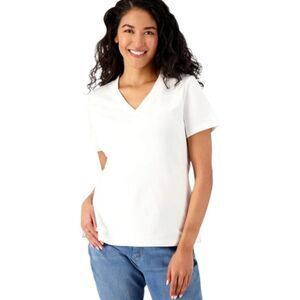 ISAAC MIZRAHI LIVE ESSENTALS Plus Size White V- Neck Short Sleeve Top Size 3X